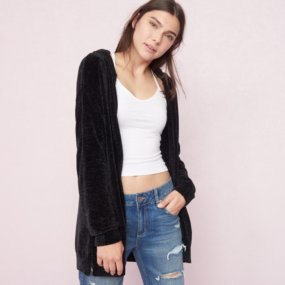 Garage hooded chenille cardigan size small